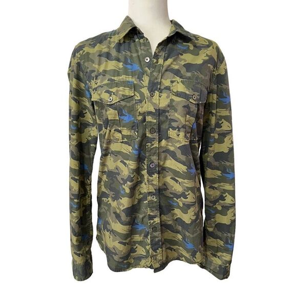 Zadig & Voltaire Iconic Green Camouflage Medium Print Long-Sleeve Button-Down To - Picture 1 of 12
